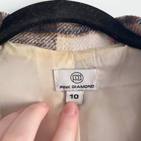 Oversized Plaid Blazer Jacket Neutral Academia Pattern with Pockets Size 10 - Picture 4 of 5